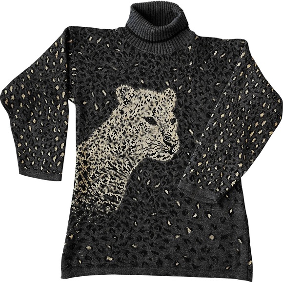 Gray Leopard sweater - jaguar sweater - animal sweater - Basic Editions - Picture 1 of 2